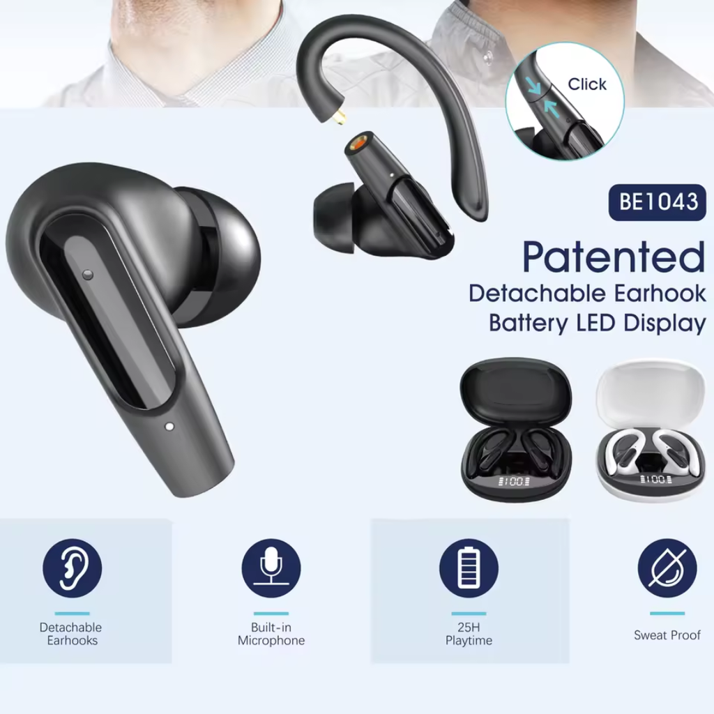 Auriculares Bluetooth HD con Gancho Desmontable - Impermeables